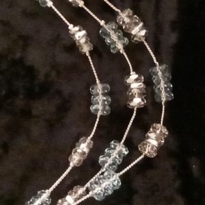 Kenneth cole ,New York three stran beaded blue, clear, silver necklace .